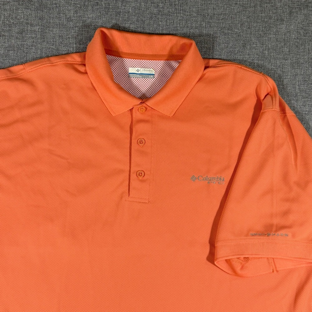 Columbia PFG Polo Shirt Mens L Orange Vented Omni Shade Fishing Hiking Utility